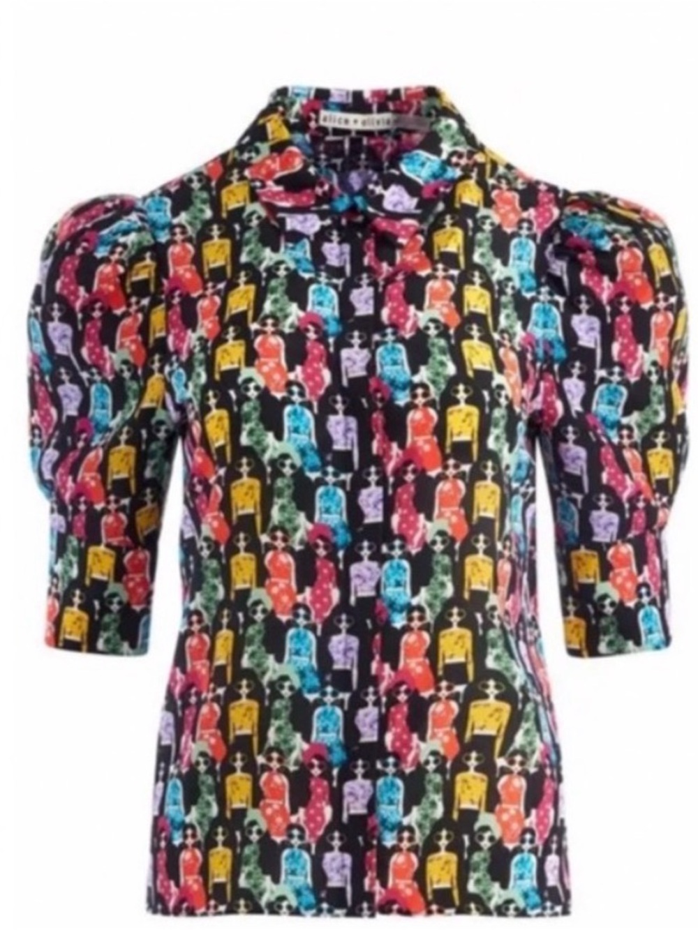 Alice + Olivia Willa Scrunched Puff-Sleeve Blouse